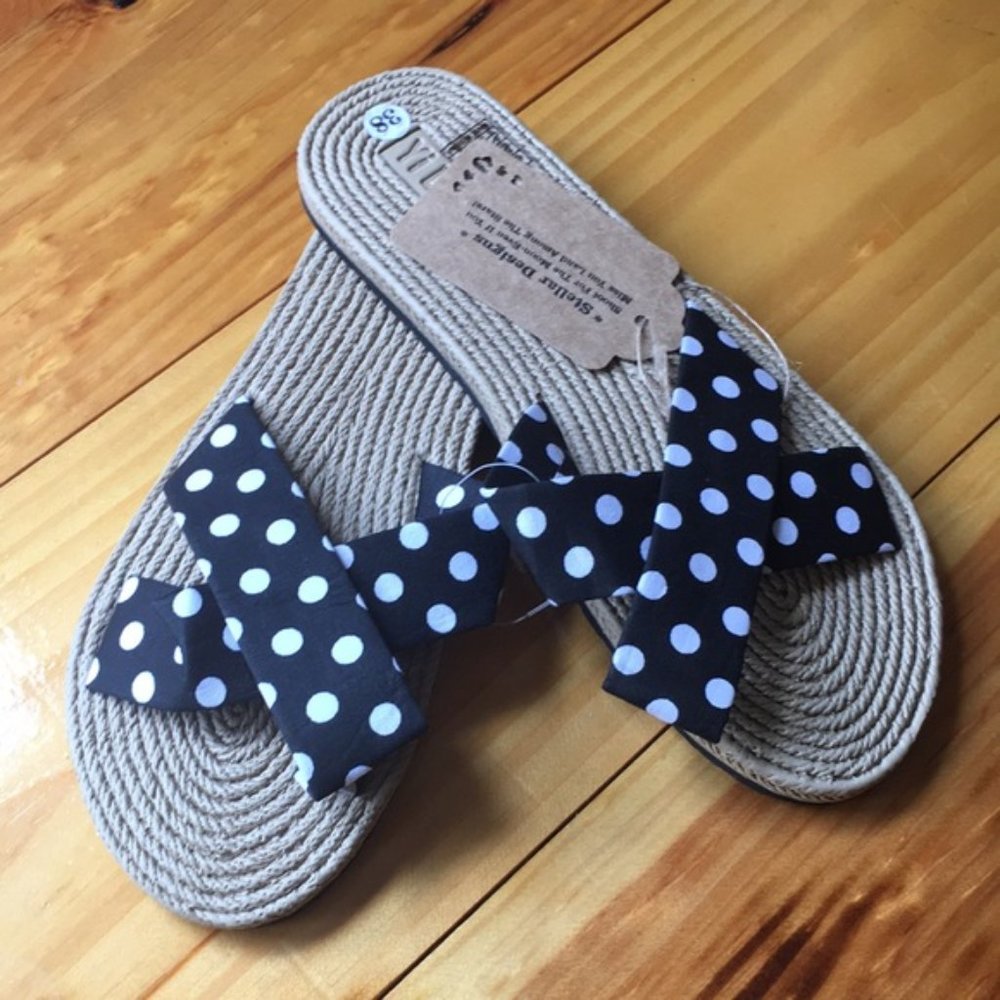 Espadrille Summer Polka Dot Strap Slide Sandals - Picture 4 of 6